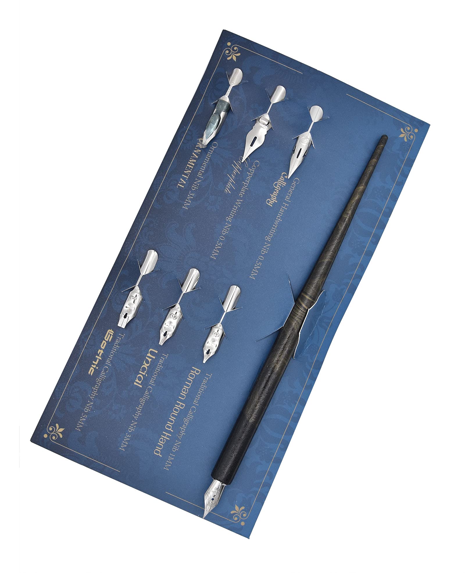 Gullor Wooden Dip Pen Calligraphy Set with Black Ink & 6 Nibs for Beginners, Kids, Writing, Signatures and Drawing, Black