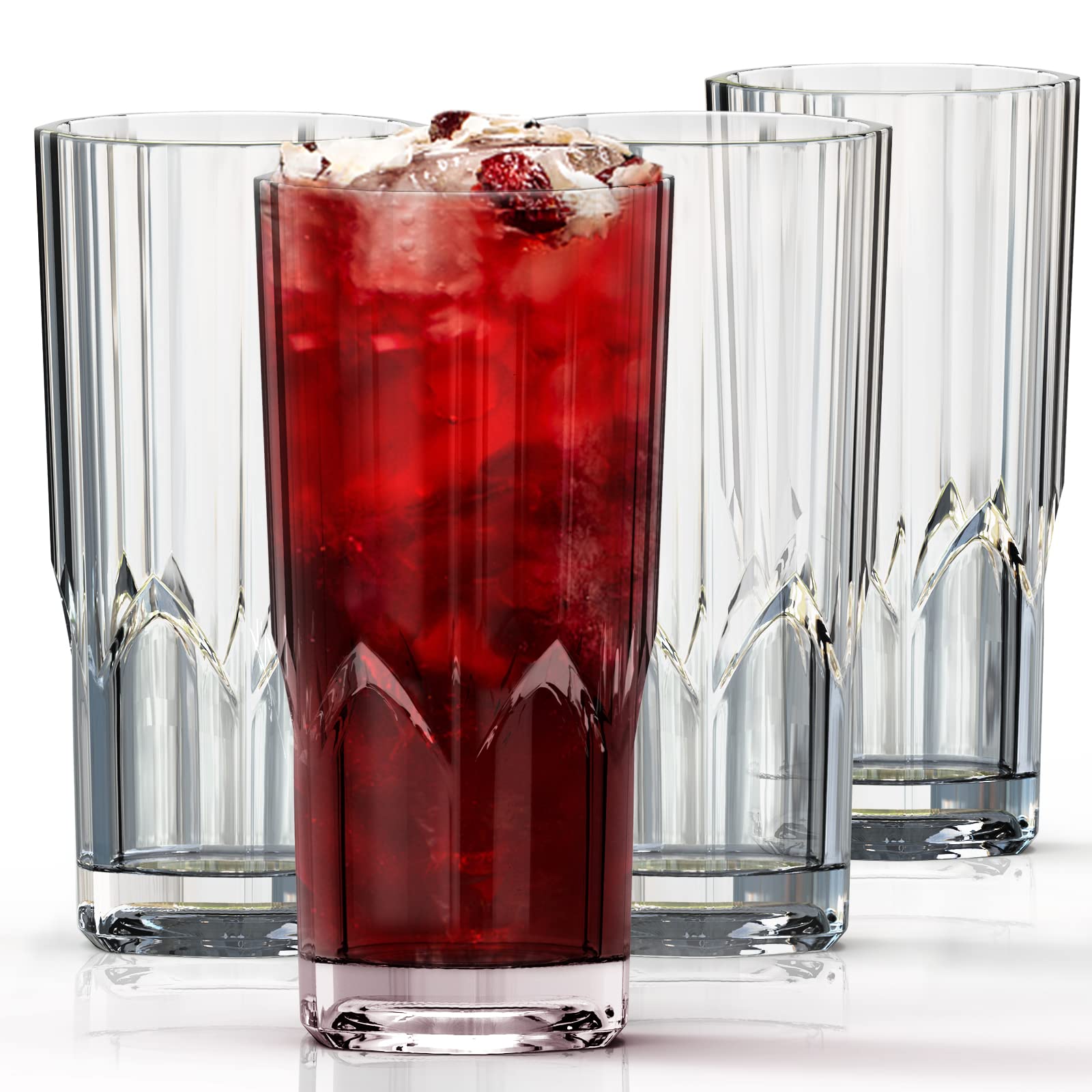 Asashizen Plastic Cups, 380ml Unbreakable Premium Stackable Set of 4, Acrylic Drinking Glasses Tumblers, Ultrathick Highball, for Kid to Drink Water, Camping Portable Cups Picnics BBQ’s Glass