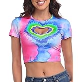 HDE Women's Heart Cut Out Crop Top Short Sleeve T Shirt Y2K Cropped Baby Tee