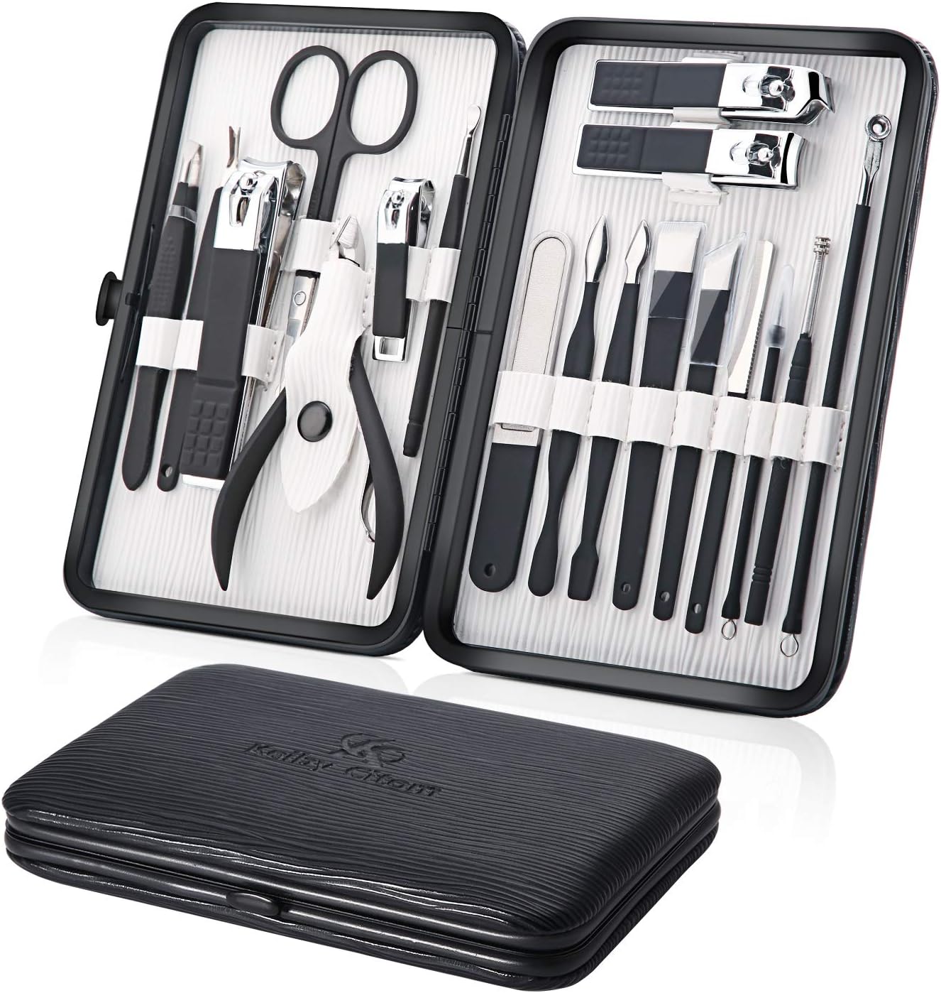 Manicure Set 18pcs Professional Grooming Kit - Stainless Steel Nail Clippers Kit for Men and Women (Black)
