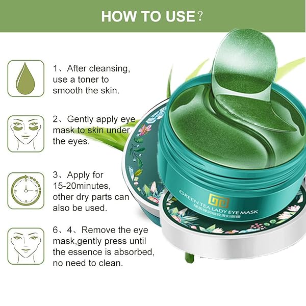 BAINTA UNDER EYE MASK, COLLAGEN EYE MASK 60 PCS, GREEN TEA EXTRACT UNDER EYE PATCHES, MASK FOR PUFFY EYES, UNDEREYE DARK CIRCLES TREATMENTS, UNDER EYE PADS, ANTI-WRINKLE GEL PADS