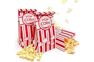 Keriqi Flat Bottom Popcorn Bags, 200 Pcs Paper Popcorn Bags for Family Movie Night Baseball Themed Carnival Christmas Birthday Party