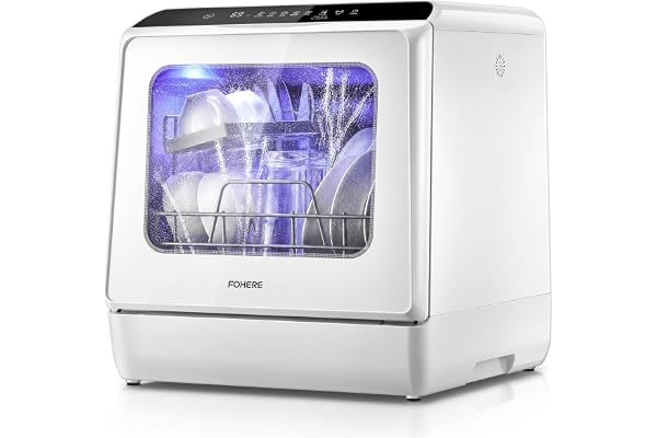 Portable Countertop Dishwasher 5+1 Programs, Mini | Delay 1-6h, 60min Hot Air Drying, 72h Fresh Air, Dual Supply: Tank or Tap, Baby Care, Fruit Cycle, 3-Place for 2-3 Persons