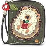 CHALA Zip Around Wallet, Wristlet, 8 Credit Card Slots, Sturdy Pu Leather- Hedgehog A - olive