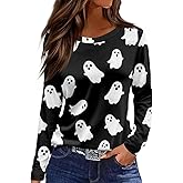 Halloween Shirts for Women Long Sleeve Crewneck Casual Dressy Tops Funny Graphic Halloween Costumes Fall Fashion Outfits