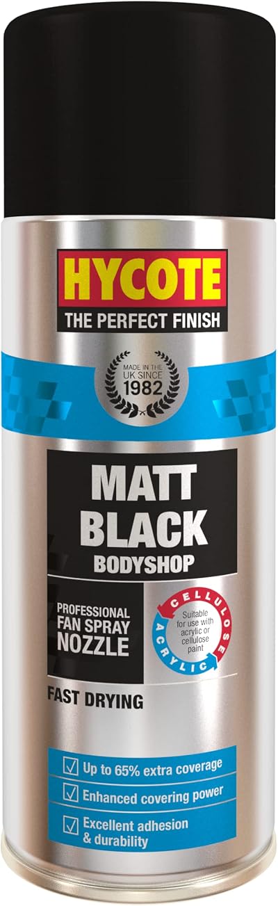 Hycote Bodyshop Matt Black Aerosol Spray Paint 400ml - Fast Dry High Build
