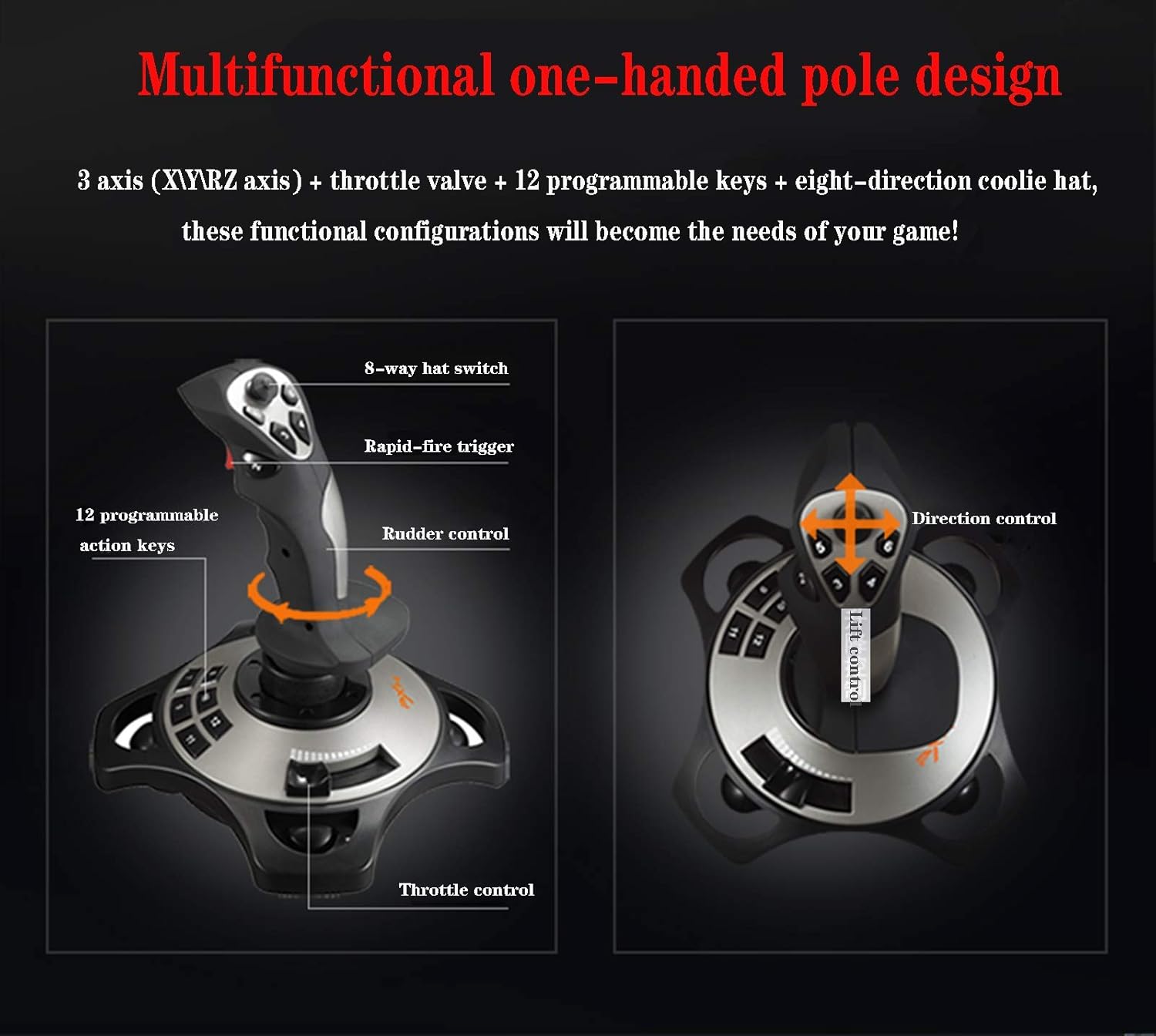 PXN-2113 USB Flight Stick PC Joystick Controller Simulator Gamepad Wired Gaming Control for Flight Stick Simulation Games, Advanced Throttle 4 Axis 8 Way HAT Switch, for Windows XP/VISTA/7/8: Computers & Accessories