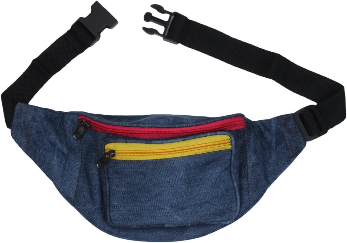 K London Stylish Stone Washed Denim Waist Bag Elegant Style Travel Pouch Passport Holder with Adjustable Strap (11700_DNM_pnk_YLW_Light_grn)