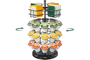EsLuker.ly K Cup Holder Coffee Pod Organizer Carousel for Countertop, Rotatable Metal 4-Tier Storage Rack Stand for 30 K Cups