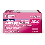 Amazon Basic Care Allergy Relief Diphenhydramine HCl 25 mg, Antihistamine Tablets for Symptoms Due to Hay Fever and Upper Res