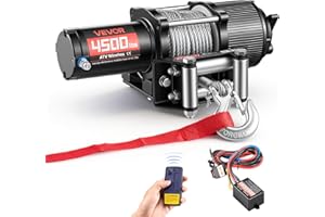 VEVOR 4500 lbs Electric Winch, 12V DC ATV/UTV Winch with Φ0.24 in x 39.4 ft Steel Wire Rope, Wireless & Wired Remote Control,