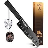 OOU® Black Blade 7 Inch Santoku Knife with AgShield™ & Cerablack™ Technology, Rust-Resistant & Easy-Clean Finish, Japanese Style Hollow Edge for Dicing & Mincing