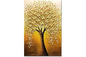 Yotree Oil paintings, 24x36 Inch Golden Flowers Tree Luck Tree Oil Hand Painting Painting 3D Hand-Painted On Canvas Abstract Artwork Art Wood Inside Framed Hanging Wall Decoration Abstract Painting