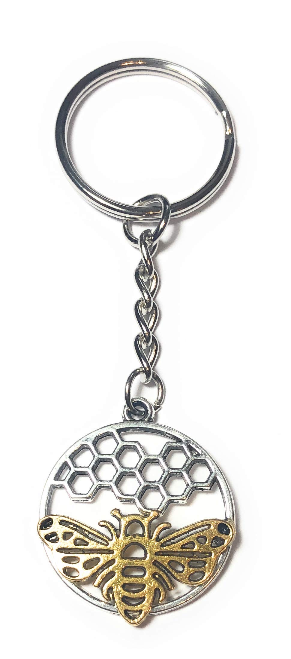 FizzyButton Gifts Bee Honeycomb Charm Keyring Key Ring with Silver Tone Keychain