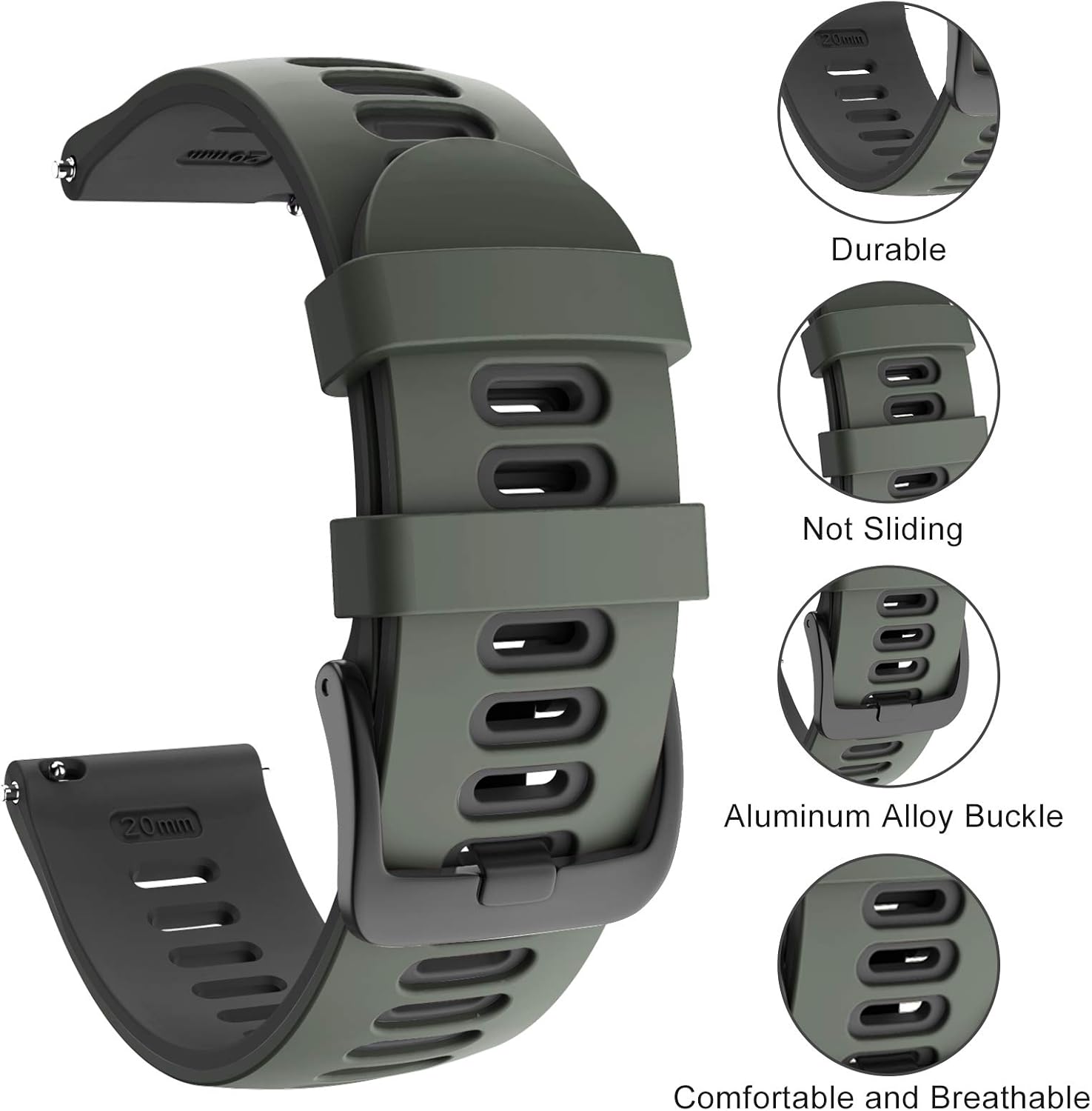 ISABAKE 20mm Silicone Watch Strap for Garmin Vivoactive 3, Forerunner 245/645, Vivomove HR, Samsung Galaxy Watch 42mm - Image 5