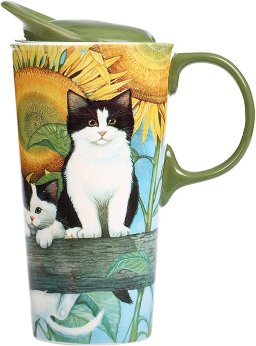 Amazon Com Cedar Home Travel Coffee Ceramic Mug Porcelain Latte Tea Cup With Lid 17oz Sunflower And Pet Cat Coffee Cups Mugs