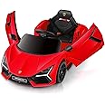 ELEMARA Kids Lamborghini Electric Cars with Scissor Doors, Remote Control Battery Kids Car, 12V Ride On Car for Toddlers with LED Light,Bluetooth,MP3 Player and Wide Seat, Deep Red