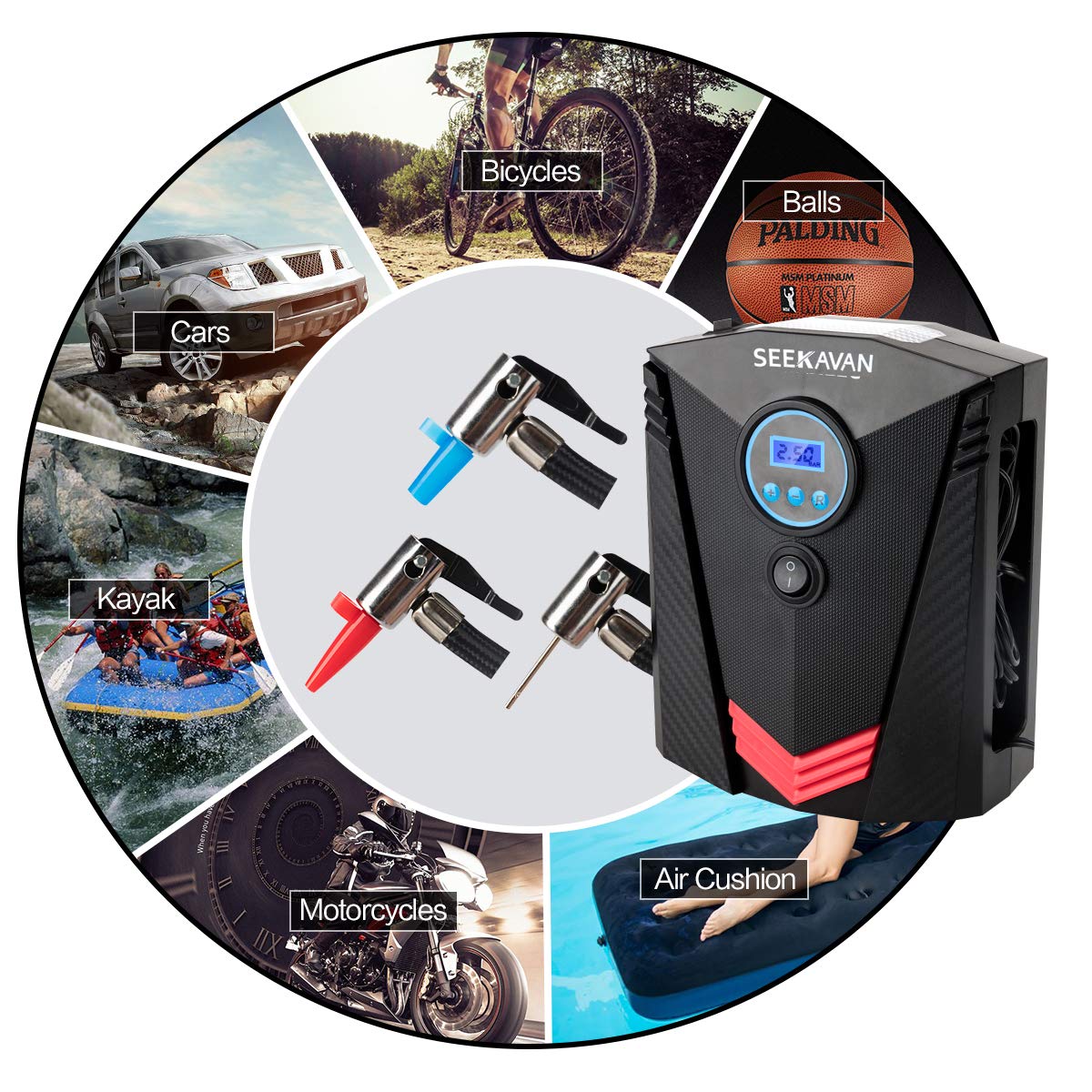 Tire Inflator, Portable Air Compressor Pump 12V DC with Digital LCD up to 150PSI for Car, Motorcycle, Bicycle and Other Inflatables