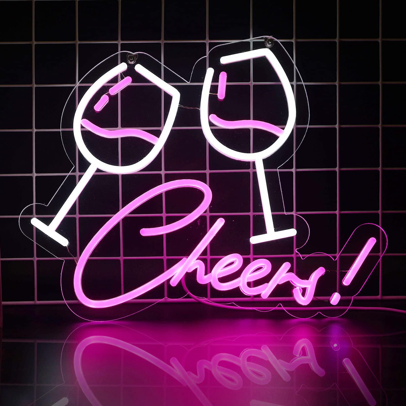 Photo 1 of Two Cups Cheers! Neon Signs,Pink and White LED Neon Light for Wall Decor,Cheers Led Sign Wall Lights for Teen/Girl/Kid Decor Led Sign Cocktail Sign for Bar Party Home Bedroom,15.9"x14.2"