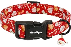 Astdogio Christmas Dog Collar for Small Dogs, Red Dog Collars with Santa Socks Gingerbread, Adjustable Cotton Puppy Collar, Dog Christmas Collars Festive Collar Perfect for Photos