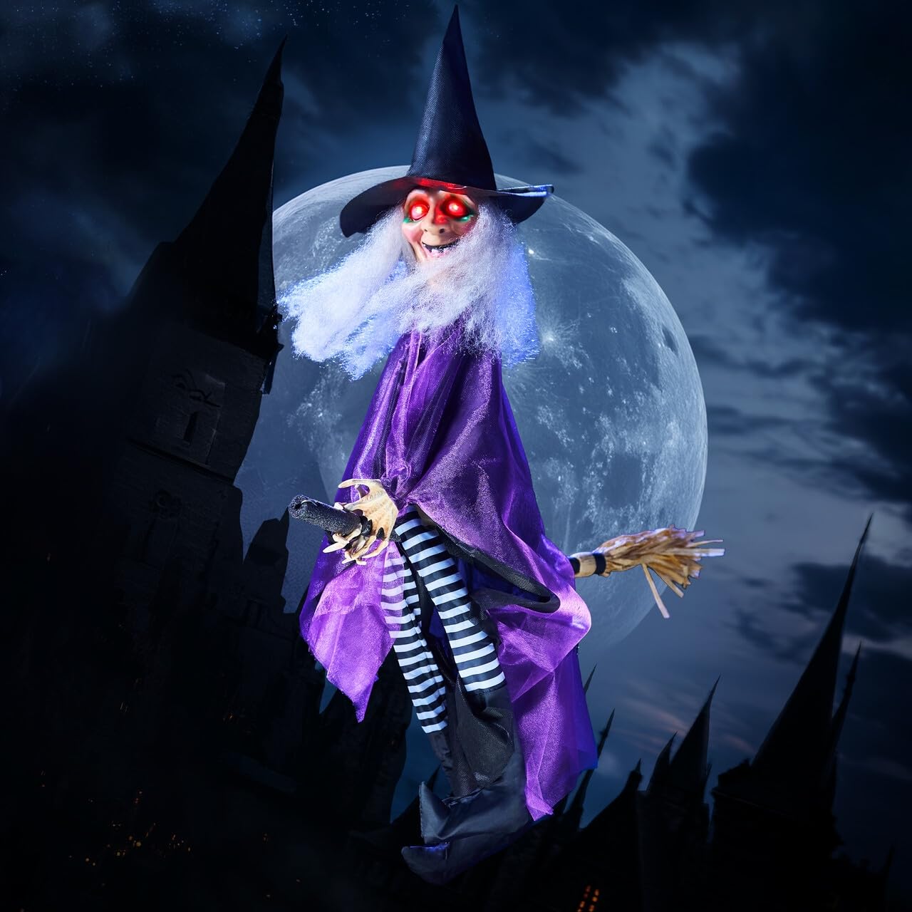 JOYIN 35.4” Hanging Witch Halloween Animated Decorations Outdoor