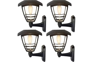 MAGGIFT 4 Pack Solar Powered Wall Lantern, Outdoor 10 Lumen LED Edison Bulb Warm White Solar Lights Wall Sconce with No Wiring Required, Fixture with Wall Mount Kit