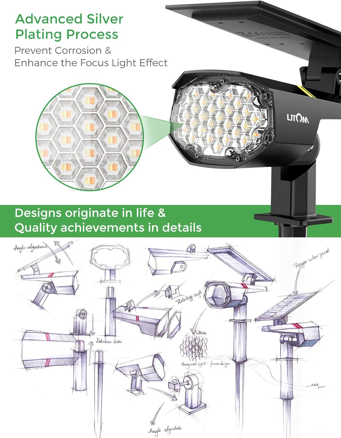 LITOM 30 LEDs Outdoor Solar Landscape Spotlights PRO IP67 Waterproof Wireless Solar Powered Landscaping Wall Light for Yard Garden Driveway Porch Walkway Pool Patio Cold & Warm White Adjustable 2 Pack: Home Improvement