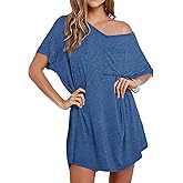 Ekouaer Womens Tshirt Nightgown Cotton V Neck Sleepshirts Comfy Casual Nightshirt for Women, Peacock Blue, XX-Large