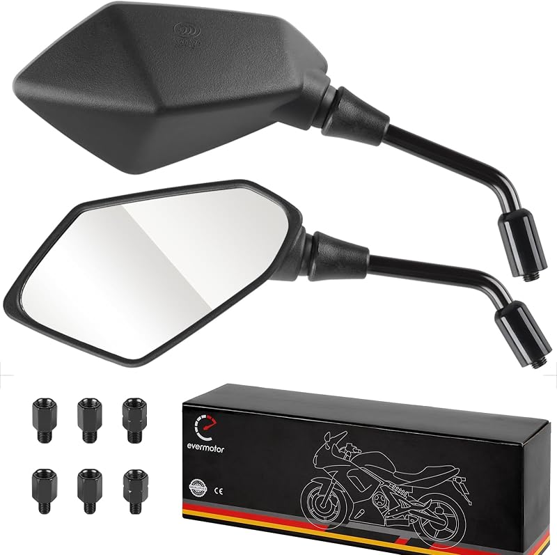 evermotor Universal Motorcycle Mirrors Hawk-Eye 4x Bolts M8/M10 6.2in Lens