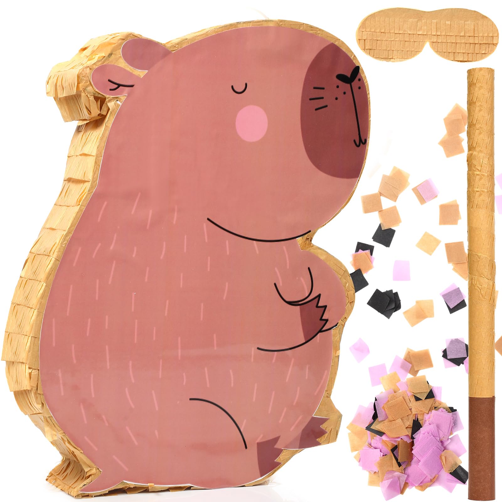 Photo 1 of Sonwyoung Capybara Piñata for Kids Birthday Party 15.7 x 10 x 2.8 Inches Animal Piñata with Bat Blindfold and Confetti for Baby Shower Photo Props Cinco De Mayo Fiesta Decoration