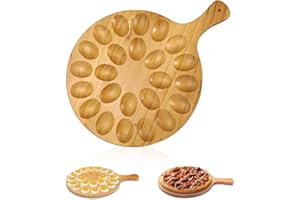 Huakaile 2 Sides Wooden Deviled Egg Platter & Charcuterie Board, Round Deviled Egg Tray, Cutting Cheese Board Deviled Egg Ser