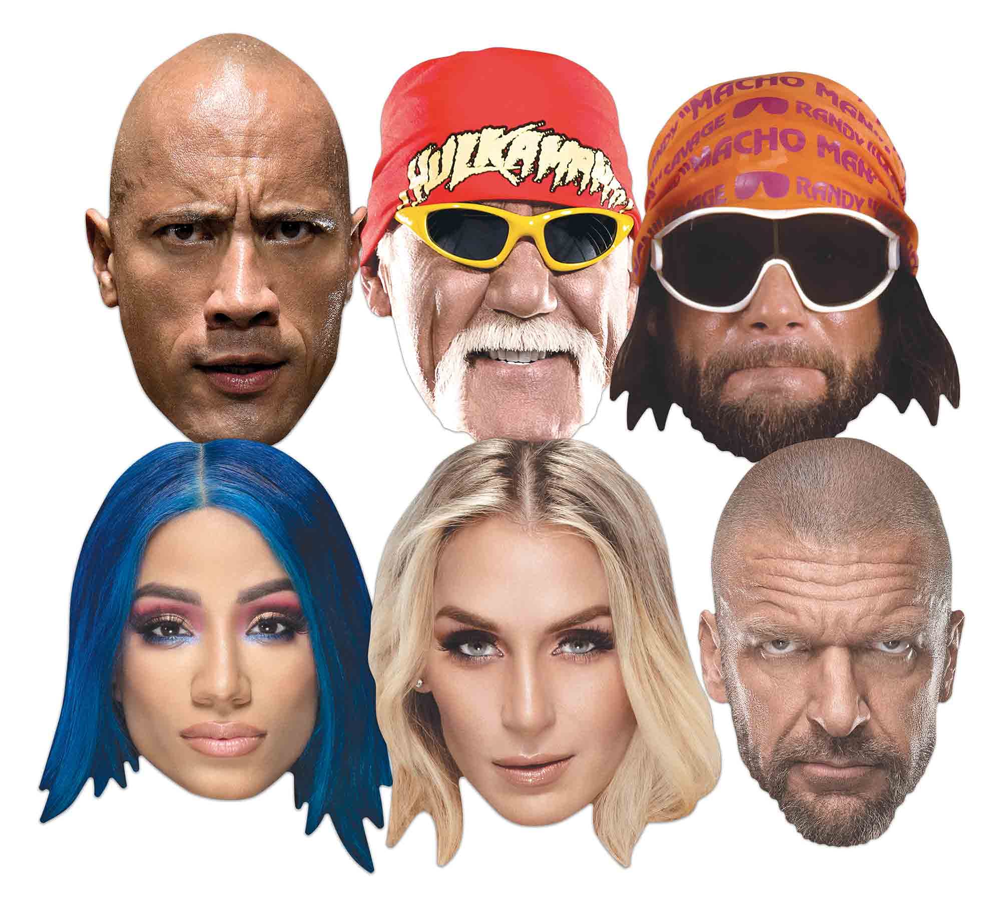 SMP428 Legendary WWE Stars Six Mask Pack - The Rock, Charlotte Flair, Hulk Hogan, Macho Man Randy Savage, Sasha Banks, Triple H