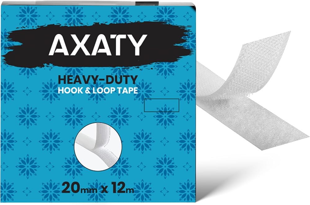 AXATY Hook and Loop Tape 20mm x 12m Self Adhesive White Nylon
