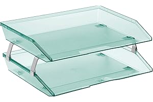 Acrimet Facility 2 Tier Letter Tray, Side Load, Letter Size/A4, Desktop File Organizer, Plastic (Clear Green Color)