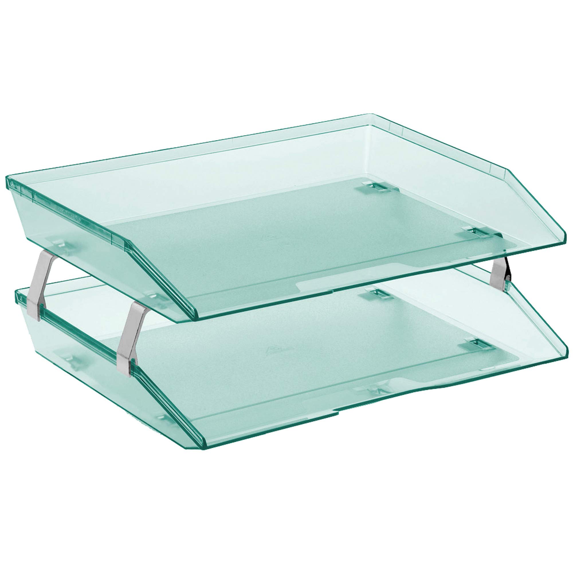 Acrimet Facility 2 Tier Letter Tray, Side Load, Letter Size/A4, Desktop File Organizer, Plastic (Clear Green Color)