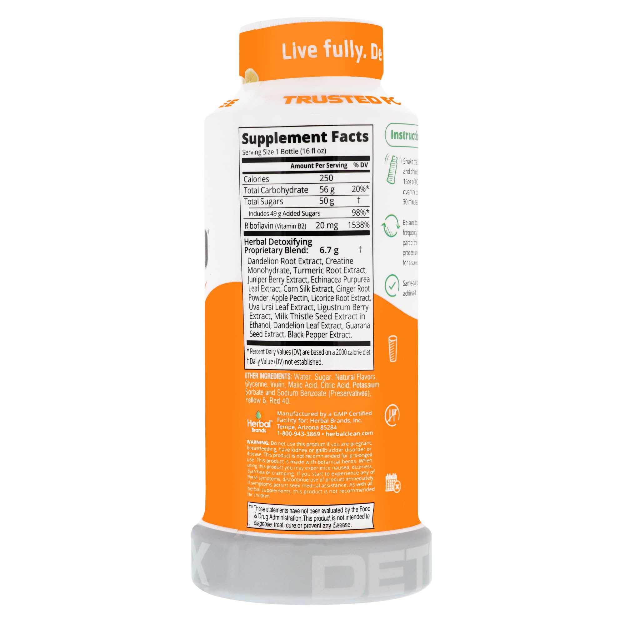 Herbal Clean Qcarbo16 Same-Day Detox Cleanse Drink (16 fl oz) - Orange Flavor Full Body Cleanse* Detox Drink for Moderate Toxin Level*, Vitamin B2 and Vitamin B12 for Men & Women