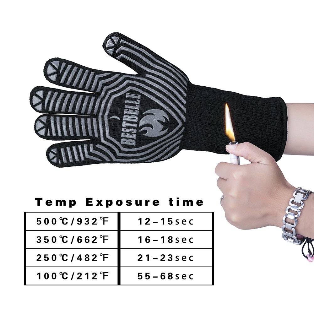 EN407 Certified-Man&Lady Sizes For Choice- BBQ Grill Gloves-932°F Extreme Heat Resistant Non-slip Kitchen Oven Mitts- Top Class Barbecue Gloves-For Cooking, Grilling, Baking(2 gloves included)