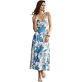 Floerns Women's Summer Long Dress Spaghetti Strap Tropical V Neck Beach Cami Maxi Dresses