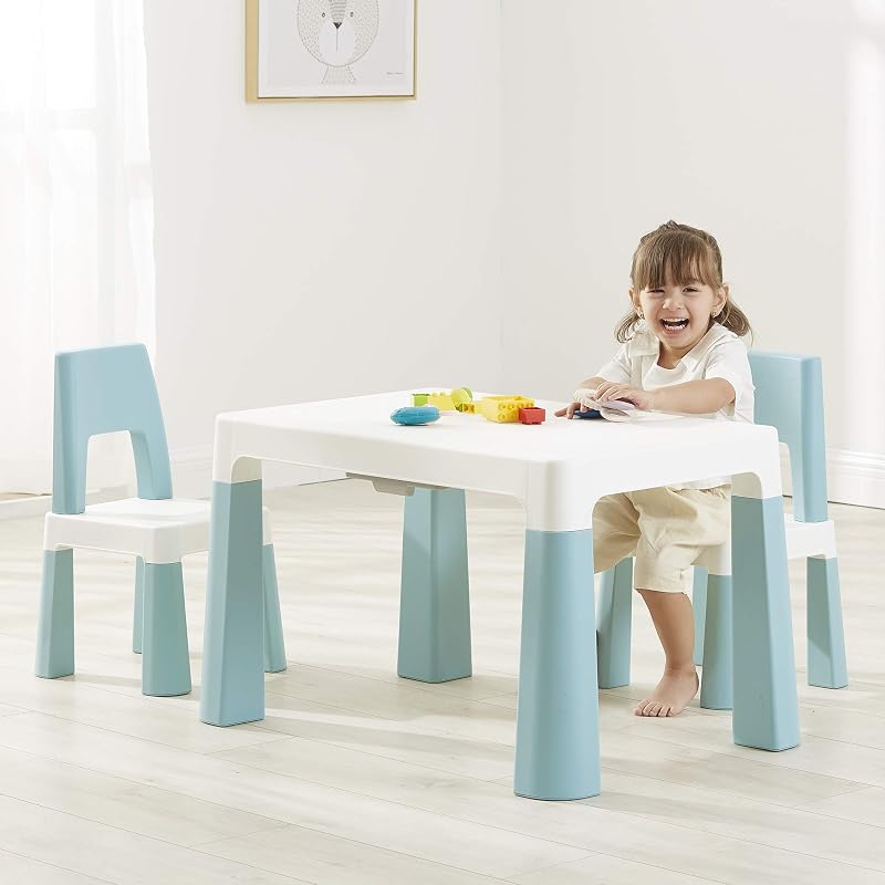 Liberty House Toys Kids Adjustable Table & 2 Chairs, White & Green