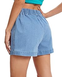 Fuinloth Women's Denim Shorts, Elastic Wasit Mid