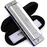 CONJURER Advanced 10 Hole Diatonic Blues Harmonica A Key Silver | Stainless Steel Cover Phosphor Bronze Reeds Mouth Organ, Harmonicas for Adult Beginner &amp; Pros, Protective Storage Case Gifts