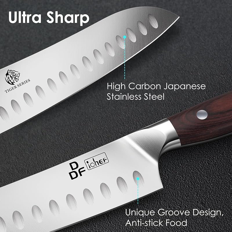 Kochmesser, Küchenmesser Santokumesser 18cm Profi Messer Scharfe Messerklinge mit Ergonomischer Griff für Haus und Restaurant — Foto 2 von 7