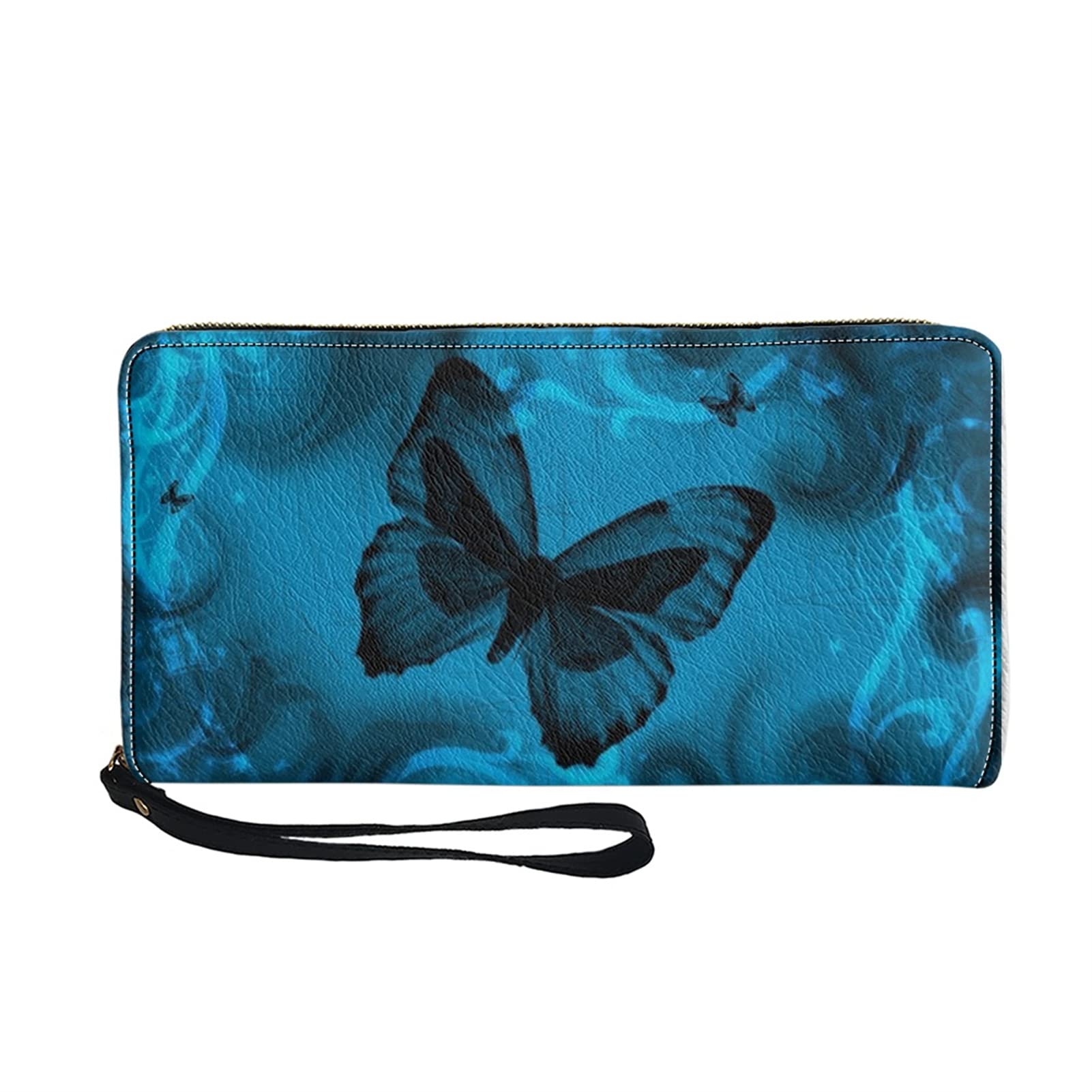 STUOARTE Butterfly Printed Long Wallet for Women Girls, Travel Pu Leather Zipper Pocket Purse, Credit Card Cell Phone Holder Zipper Wallet