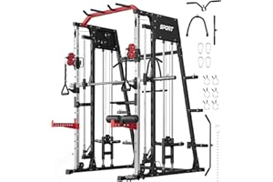 Smith Machine Power Rack, 2200 LB Capacity, Multi-Functional Home Gym LAT Pulldown & Cable Crossover, t-Bar Row, Leg Anchor, 