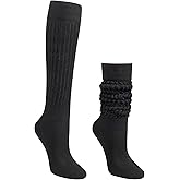 Auranso Slouch Socks Women Cotton Scrunch Knee High Long Knit Boot Socks 6-11