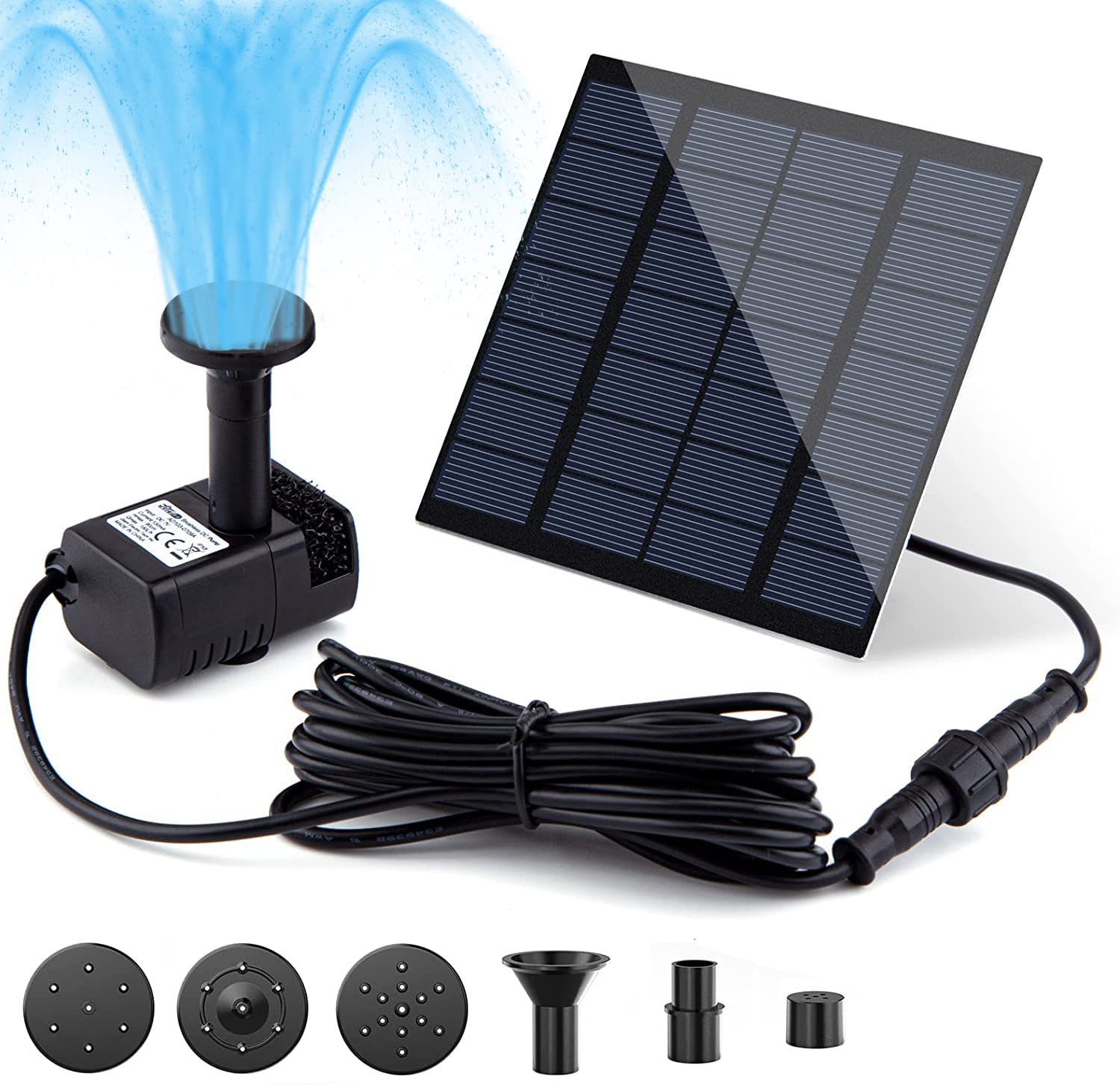 LONUO Solar Fountain Water Sprayers with Solar Powered Panel kit 6 Nozzles Water Feature Pump for Garden, Pool, Bird Bath,Pond, Aquarium, Fountain Supplies, Gray