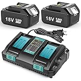 ARyee 2 Pack 18V 8.0Ah BL1860 Replacement Battery Charger Combo for Makita 18V Battery, DC18RD Rapid Dual Charger for BL1850B BL1840B BL1830B BL1815B