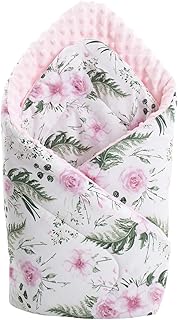 Einschlagdecke Steckkissen Minky 100% Baumwolle 75x75 cm Schlafsack doppelseitiges weich ganzjährig multifunktional antiallergisch Babys Medi Partners (Blument mit hellrosa Minky)