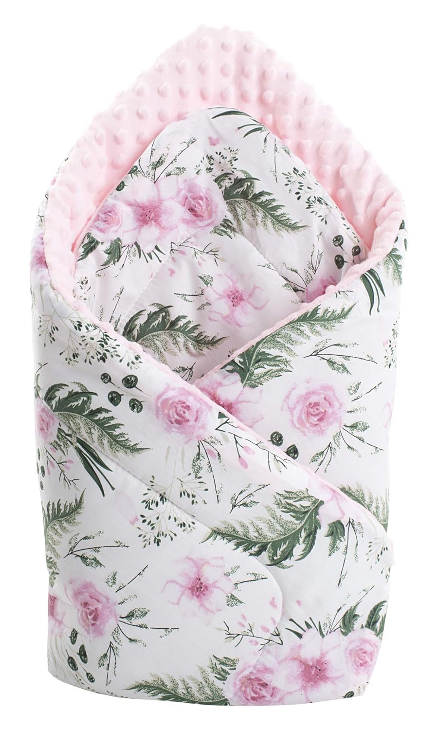 Einschlagdecke Steckkissen Minky 100% Baumwolle 75x75 cm Schlafsack doppelseitiges weich ganzjährig multifunktional antiallergisch Babys Medi Partners (Blument mit hellrosa Minky)