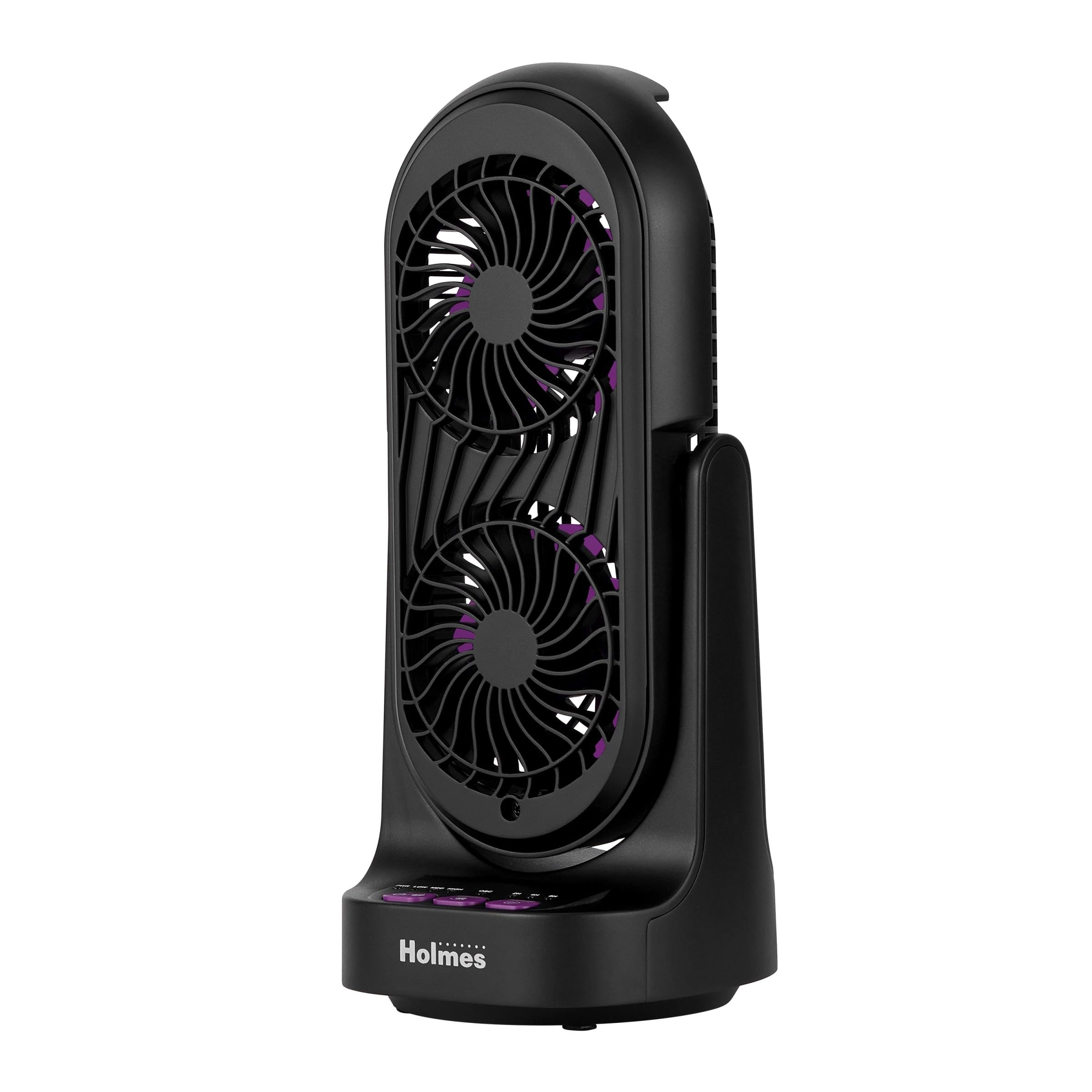 Photo 1 of Holmes DuoBreeze Dual Purple Blade 13” Desk Fan – Clean Breeze Technology, Adjustable Tilt Head, 3 Speeds, Space-Saving Design, Easy to Clean, 8-Hour Timer – Ideal for Home or Office Use